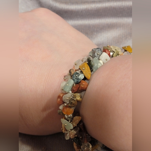 Multicolor Natural Gem Stone Chips Necklace & Bracelet Set - Picture 2 of 6